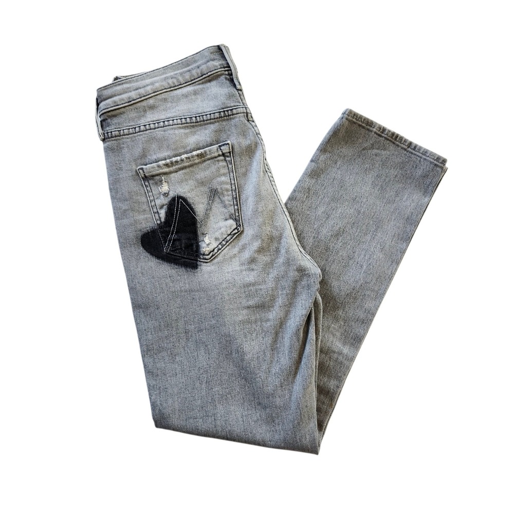 MOTHER The Button Fly Dazzler Ankle Gray Jeans Shadows In The Grass Heart Sz 28